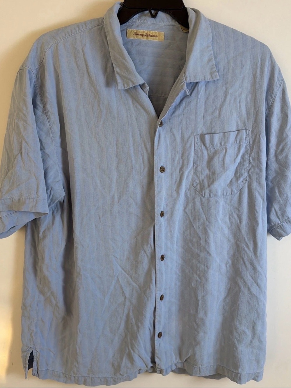 Tommy Bahama Men's Light Blue 100% Silk Short Sleeve Button Down Shirt XL